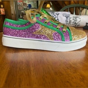 Super cute glitter Mardi Gras sneakers